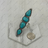 RGY231205-01SL-BL              Silver metal with blue turquoise stone long bar Ring