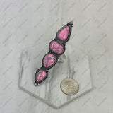 RGY231205-01SL-LP                     Silver metal with light pink turquoise stone long bar Ring