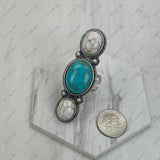 RGY231205-02-WHT-BL                Silver metal with white and blue stone long bar Ring