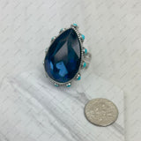 RGY241130-01-CLEAR                        Silver metal with clear crystal and blue turquoise stone beads Ring