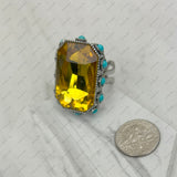 RGY241130-02-CLEAR                        Silver metal with clear crystal and blue turquoise stone beads Ring