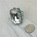 RGY241130-02-CLEAR                        Silver metal with clear crystal and blue turquoise stone beads Ring