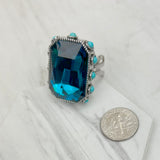 RGY241130-02-CLEAR                        Silver metal with clear crystal and blue turquoise stone beads Ring