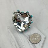 RGY241130-03-CLEAR                        Silver metal with clear crystal and blue turquoise stone beads Ring