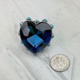 RGY241130-03-CLEAR                        Silver metal with clear crystal and blue turquoise stone beads Ring