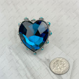 RGY241130-03-CLEAR                        Silver metal with clear crystal and blue turquoise stone beads Ring