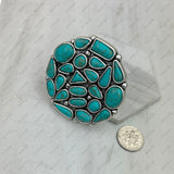 RGY250330-01-BLUE                Silver metal with blue turquoise stone circle adjustable Ring