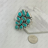 RGY250330-03-BLUE              Silver metal with blue turquoise stone Teardrop adjustable Ring