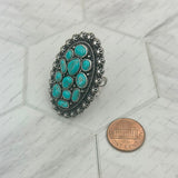 RGY250622-01           Silver metal with blue turquoise stone oval Ring