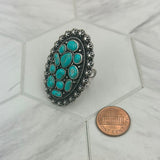 RGY250622-01           Silver metal with blue turquoise stone oval Ring