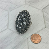 RGY250622-02          Silver metal with black turquoise stone oval Ring