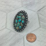 RGY250622-03           Silver metal with blue and brown turquoise stone oval Ring