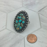 RGY250622-03           Silver metal with blue and brown turquoise stone oval Ring