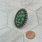 RGY250622-04         Silver metal with green turquoise stone oval Ring