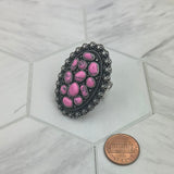 RGY250622-05             Silver metal with hot pink turquoise stone oval Ring
