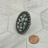 RGY250622-06            Silver metal with white turquoise stone oval Ring