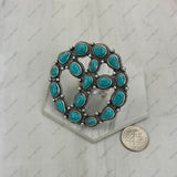 RGY250730-01-BLUE                Silver metal with blue turquoise stone peace sign Ring