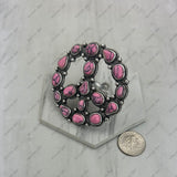 RGY250730-01-HOT PINK              Silver metal with hot pink turquoise stone peace sign Ring