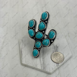 RGY251226-01-BLUE               Silver metal with blue turquoise stone cactus Ring