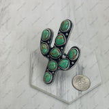 RGY251226-01-BLUE               Silver metal with blue turquoise stone cactus Ring