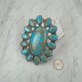 RGY251230-01-RED-BLUE               Silver metal with red and blue turquoise stone large oval Ring