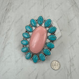 RGY251230-01-RED-BLUE               Silver metal with red and blue turquoise stone large oval Ring