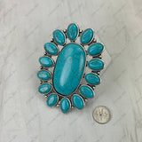 RGY251230-01-BLUE                   Silver metal with blue turquoise stone large oval Ring