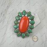 RGY251230-01-RED-BLUE               Silver metal with red and blue turquoise stone large oval Ring