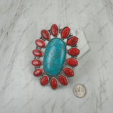 RGY251230-01-RED-BLUE               Silver metal with red and blue turquoise stone large oval Ring