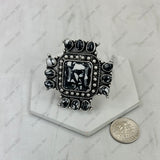RGY251230-02-BLUE                       Silver metal with blue turquoise stone cross Ring