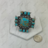 RGY251230-02-RED-BLUE                     Silver metal with red and blue turquoise stone cross Ring