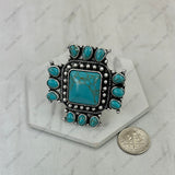 RGY251230-02-BLUE                       Silver metal with blue turquoise stone cross Ring