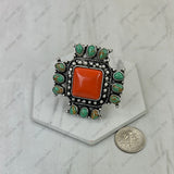 RGY251230-02-RED-BLUE                     Silver metal with red and blue turquoise stone cross Ring