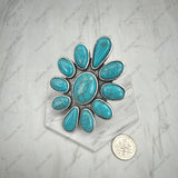 RGY251230-03-BLUE                      Silver metal with blue turquoise stone flower Ring