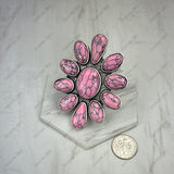 RGY251230-03-BLUE                      Silver metal with blue turquoise stone flower Ring