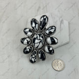 RGY251230-03-BLUE-BROWN                   Silver metal with blue turquoise stone flower concho Ring