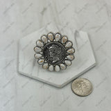 RGY251230-05-03                   Silver metal with white turquoise stone coin shape Ring