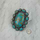 RGY251230-06-RED-BLUE              Silver metal with red and blue turquoise stone oval Ring