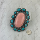 RGY251230-06-RED-BLUE              Silver metal with red and blue turquoise stone oval Ring