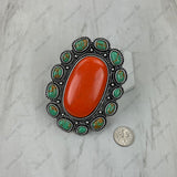 RGY251230-06-RED-BLUE              Silver metal with red and blue turquoise stone oval Ring