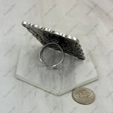 RGY260516-01              Large square Silver metal Ring