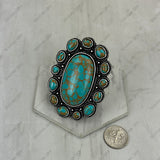 RGY260530-01-BLUE-BROWN            Silver metal with blue and brown turquoise stone oval Ring