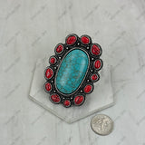 RGY260530-01-BLUE-RED           Silver metal with blue and red turquoise stone oval Ring