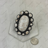 RGY260530-01-WHITE            Silver metal with white turquoise stone oval Ring