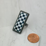 RIZ240537-01         Silver metal checker print bar Ring