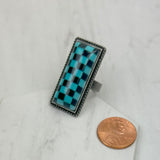 RIZ240537-01         Silver metal checker print bar Ring