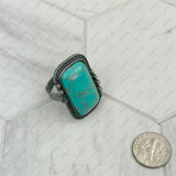RZ231205-01                                      Silver metal with blue turquoise rectangle stone adjustable Ring