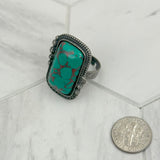 RZ231205-01                                      Silver metal with blue turquoise rectangle stone adjustable Ring