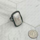 RZ231205-01                                      Silver metal with blue turquoise rectangle stone adjustable Ring