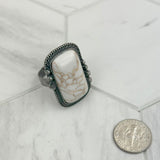 RZ231205-01                                      Silver metal with blue turquoise rectangle stone adjustable Ring